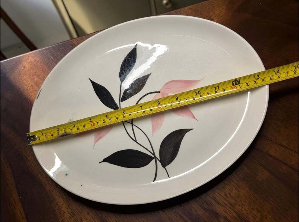 Stetson Creation Serving Platter 13.5" Pink Black Leaves